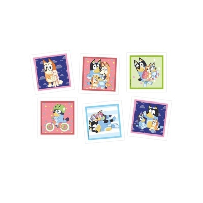 Conjunto de seis cartões com ilustrações de cães animados coloridos em diferentes cenários.