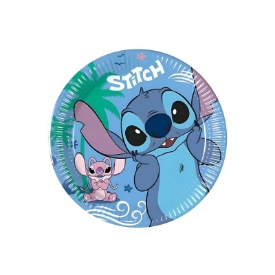 Prato redondo azul com estampa do personagem Stitch da Disney