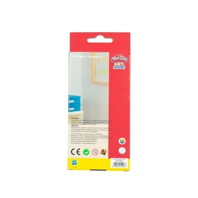 Embalagem de caixa Play-Doh ART & activity vermelha e amarela com texto e código de barras