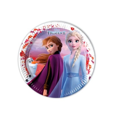 Prato descartável com imagem dos personagens Frozen II