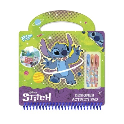 Bloco de atividades Disney Stitch com canetas e alça verde