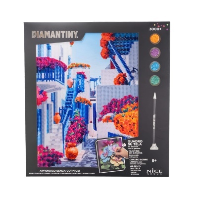 Caixa de kit de pintura Diamantiny com tela quadrada para mosaico colorido e embalagem preta.