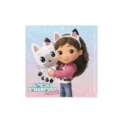 Guardanapo com personagem infantil e gato branco de desenho animado