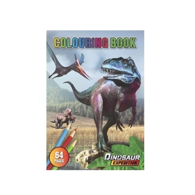 Capa colorida de livro de colorir com dinossauros e texto