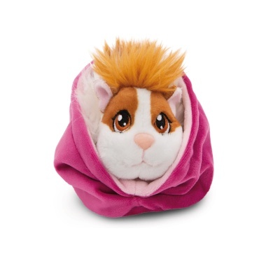 Pelúcia de cabeça de gato com cabelo espetado laranja e faixa rosa