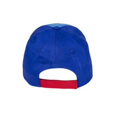 Boné azul com tira ajustável vermelha na parte de trás