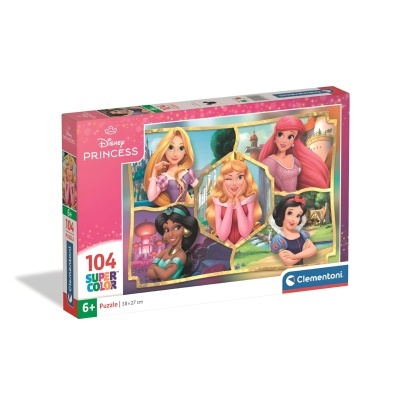 Caixa de puzzle Disney Princess com 104 peças e imagens das princesas Disney