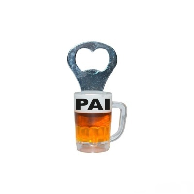 Abridor de garrafas com base de caneca de cerveja com texto PAI