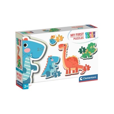 Caixa de puzzle infantil com dinossauros coloridos