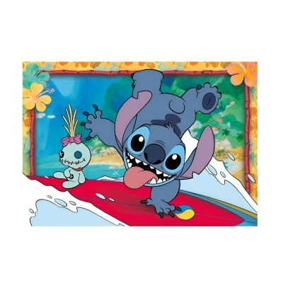 Caixa com desenho do personagem Stitch e boneco pequeno coloridos
