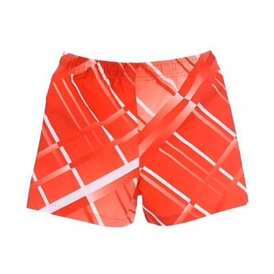 Calções de banho vermelhos com padrão geométrico branco
