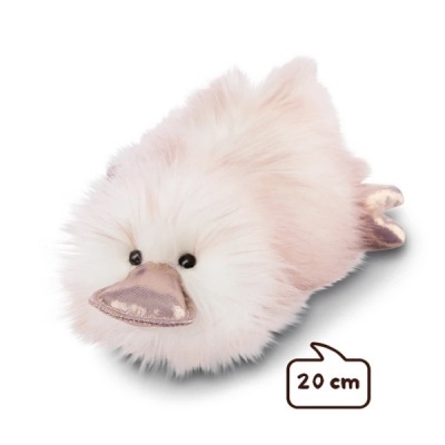 Pelúcia de pato cor-de-rosa macia com bico e pés metálicos e olhos pretos, 20 cm
