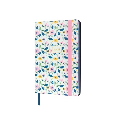 Agenda 2026 com capa floral e elástico rosa