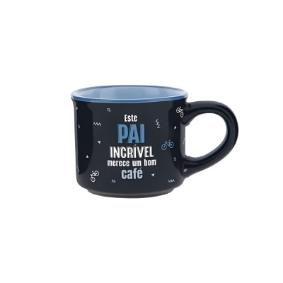 Caneca azul escura com texto para pai e decoração de bicicletas