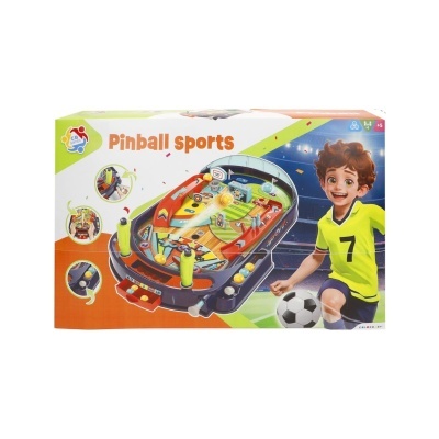 Caixa de jogo Pinball Sports com menino a jogar futebol