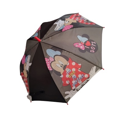 Guarda-chuva preto com desenhos da Minnie Mouse e texto No one is perfect