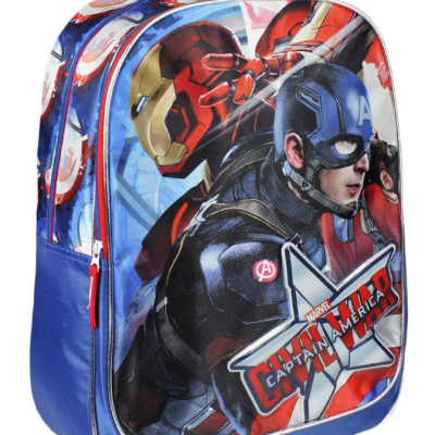 Mochila infantil Marvel Capitão América e Homem de Ferro azul e vermelho