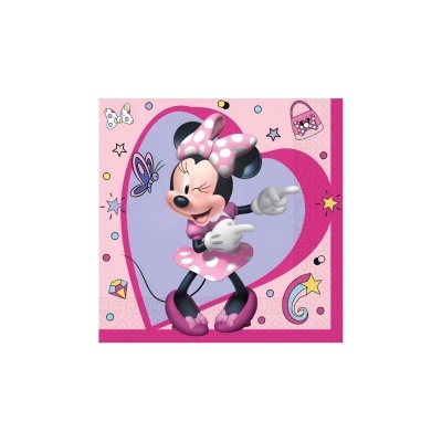 Guardanapo rosa com Minnie Mouse e padrões de corações e estrelas