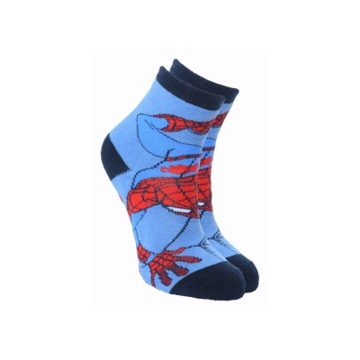 Meias azuis com desenho do Homem-Aranha em fundo branco