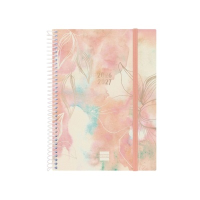 Agenda 2026-2027 com capa em tons pastel e padrão floral
