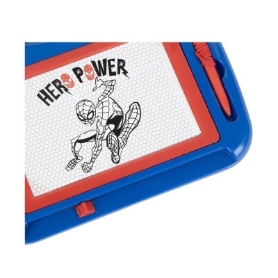 Quadro magnético azul e vermelho com desenho de Homem-Aranha e texto HERO POWER