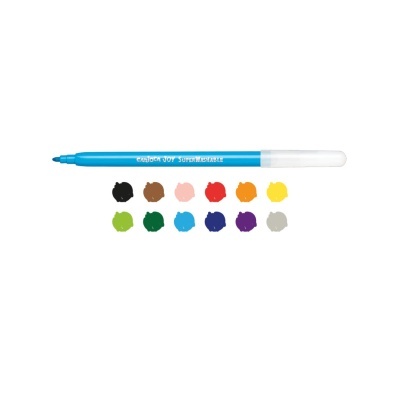 Caneta marcador Staedtler azul com tampa branca e amostras coloridas