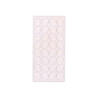 Molde de silicone branco translúcido com cavidades ovais