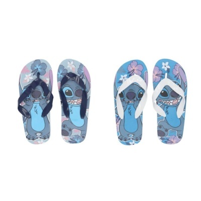 Dois pares de chinelos com estampa do Stitch em azul e flores