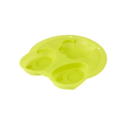 Prato de plástico amarelo com vários compartimentos para alimentos