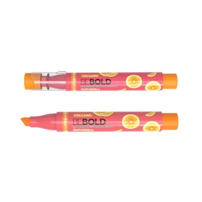 Marcador de texto laranja VOLCANO BE BOLD com imagens de laranja.