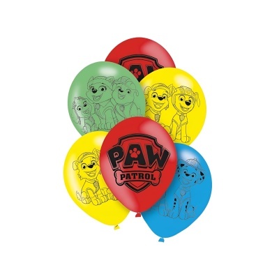 Conjunto de balões coloridos da Patrulha Pata com personagens e logotipo