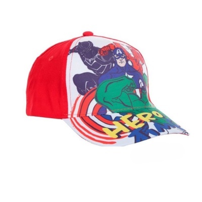 Boné colorido com os super-heróis Marvel e laterais vermelhas