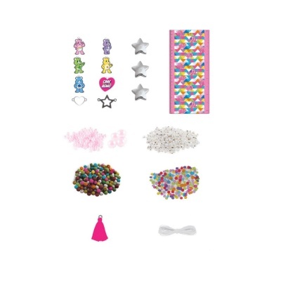 Kit de materiais para bijuteria infantil com contas, pingentes, fio e régua rosa com desenhos