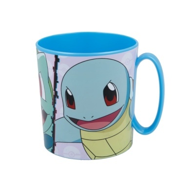 Caneca de plástico azul com personagens da Squirtle