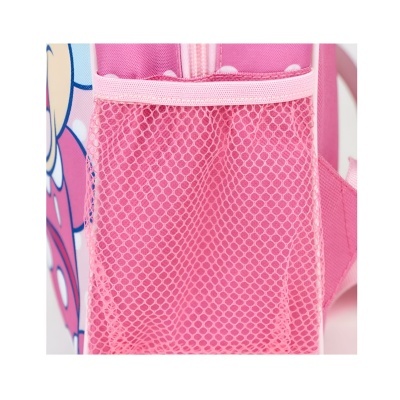 Bolso lateral em rede rosa de mochila com padrão colorido