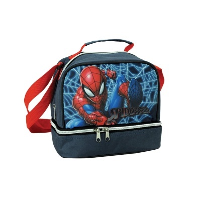 Mala de criança azul com Homem-Aranha e alça vermelha