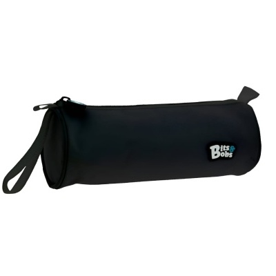 Estojo cilíndrico preto com fecho e logótipo Bits Bobs