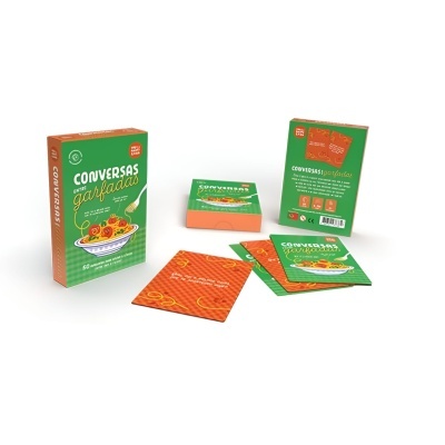 Jogo de cartas Conversas Garfadas com embalagem e cartas coloridas