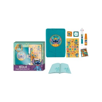 Conjunto diário decorativo Disney Stitch com caneta, lápis, autocolantes e contas