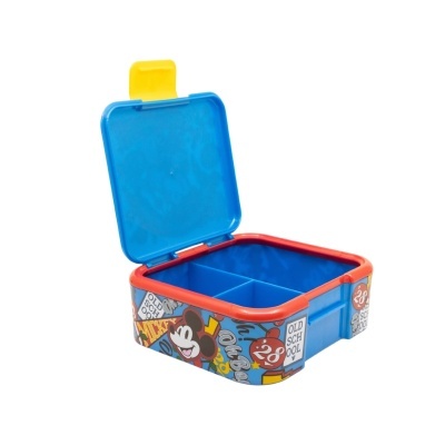 Recipiente para alimentos com tampa azul e decoração colorida Disney