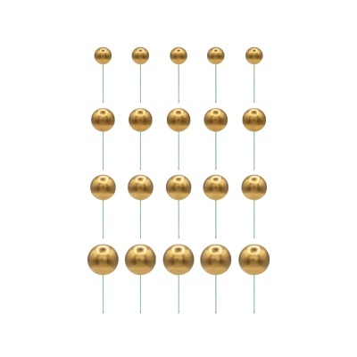 Alfinetes dourados com hastes verdes organizados em linhas