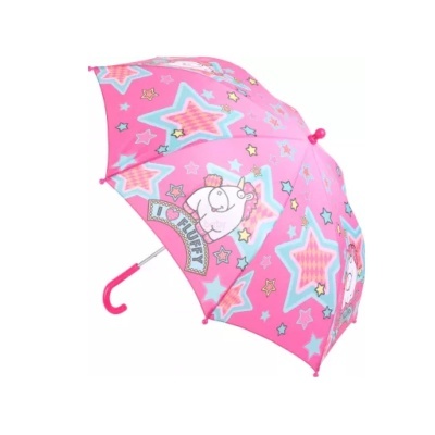 Guarda-chuva infantil rosa com estrelas e porquinho