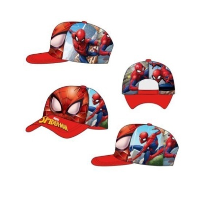 Boné vermelho com estampas do Spider-Man e texto MARVEL SPIDER-MAN.
