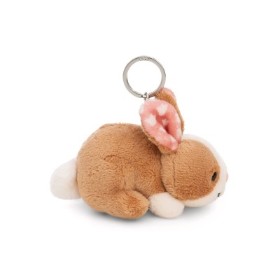 Porta-chaves peluche em forma de coelho castanho claro e branco