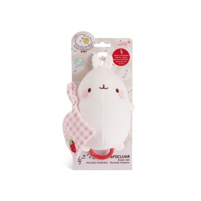 Brinquedo musical para bebés em forma de coelho branco com bochechas cor de rosa