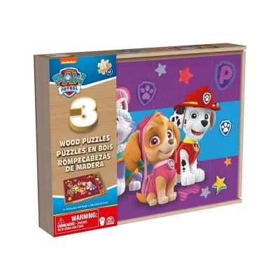 Caixa de puzzle em madeira Paw Patrol com 24 peças e personagens caninos