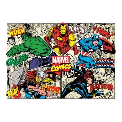 Padrão de banda desenhada com super-heróis Marvel e logótipo MARVEL COMICS