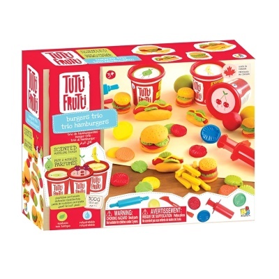 Conjunto de massa de brincar Tutti Frutti burger's trio com moldes e acessórios.