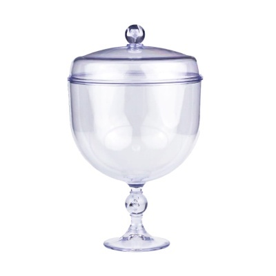 Taça de vidro transparente com tampa e pé
