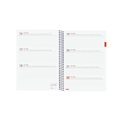 Agenda semanal aberta com datas e linhas para anotação